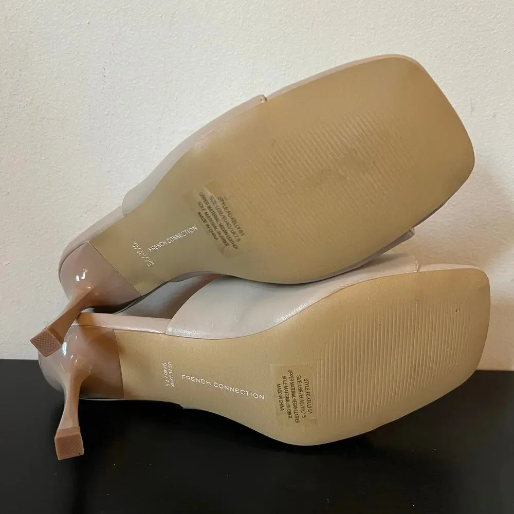 French Connection Kelly Light Tan Nude Toe Ring Heeled Mule Sandals US 9 EU 40